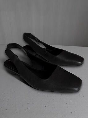 🎉SALE Vince Vida Slingback Square Toe Leather Flats Black